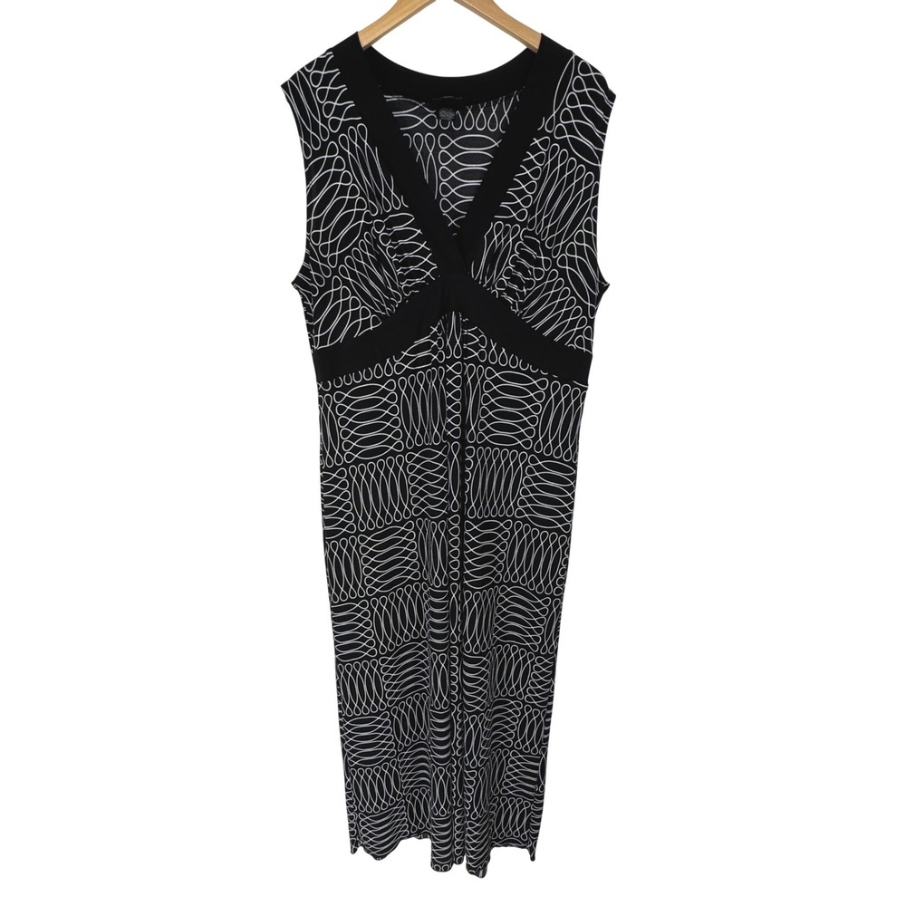 En Focus Women Maxi Dress Size 18 Black Geometric V Neck Stretch Career Comfort